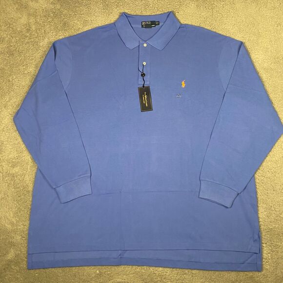 Polo Ralph Lauren Mesh Polo Shirt 4XLT Big & Tall Long Sleeve Pony Blue NEW
